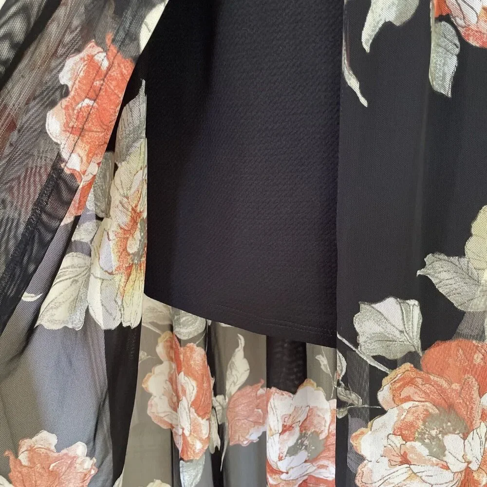 Iris Black Tank Dress Mini Maxi Sheer Size S Floral wedding guest cocktail party